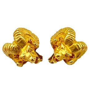 Maxine Denker gold tone rams head earrings